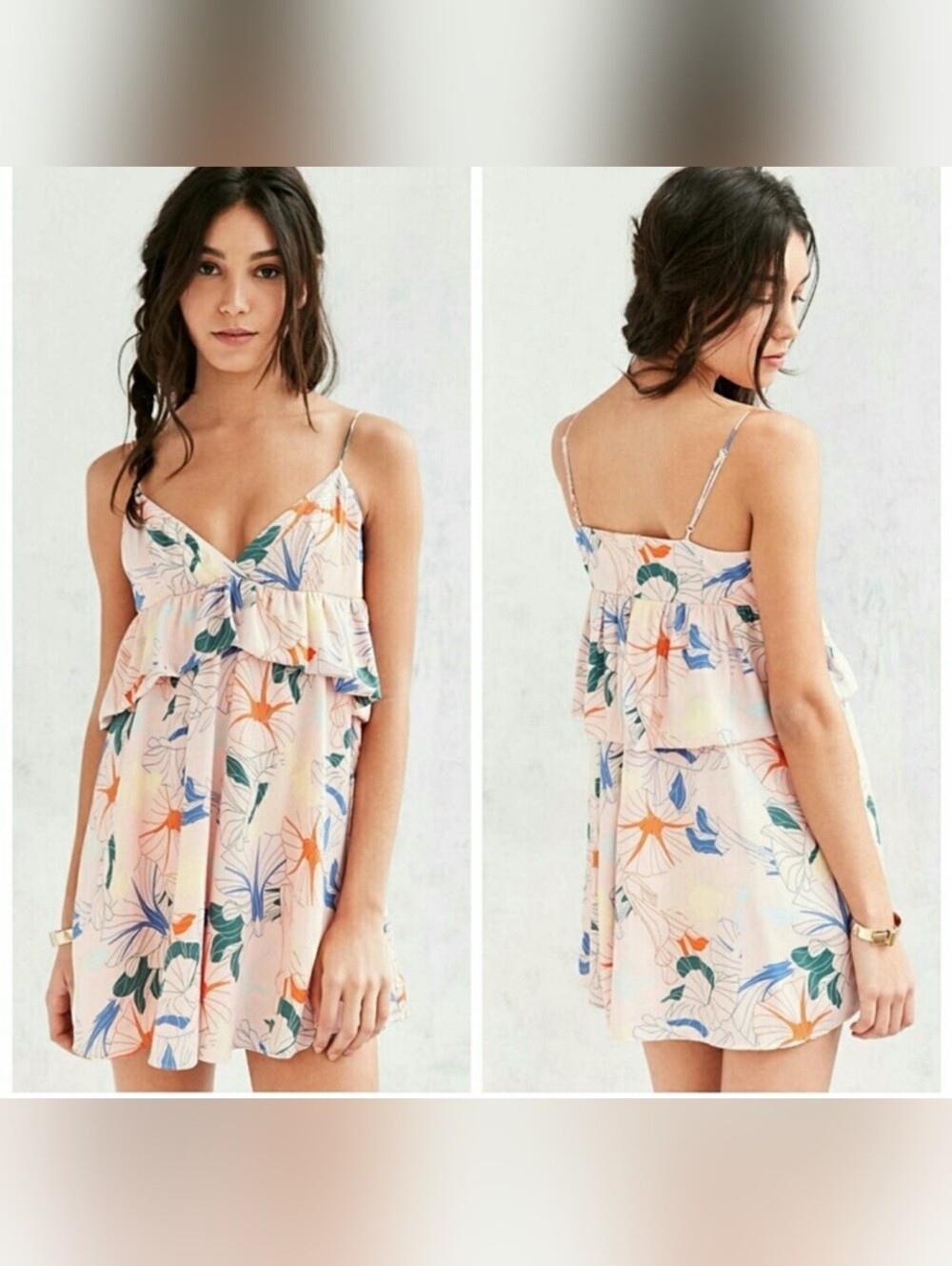 Alice & UO Urban Outfitters Tropical Floral Ruffle Babydoll Mini Dress Pink•10🌸